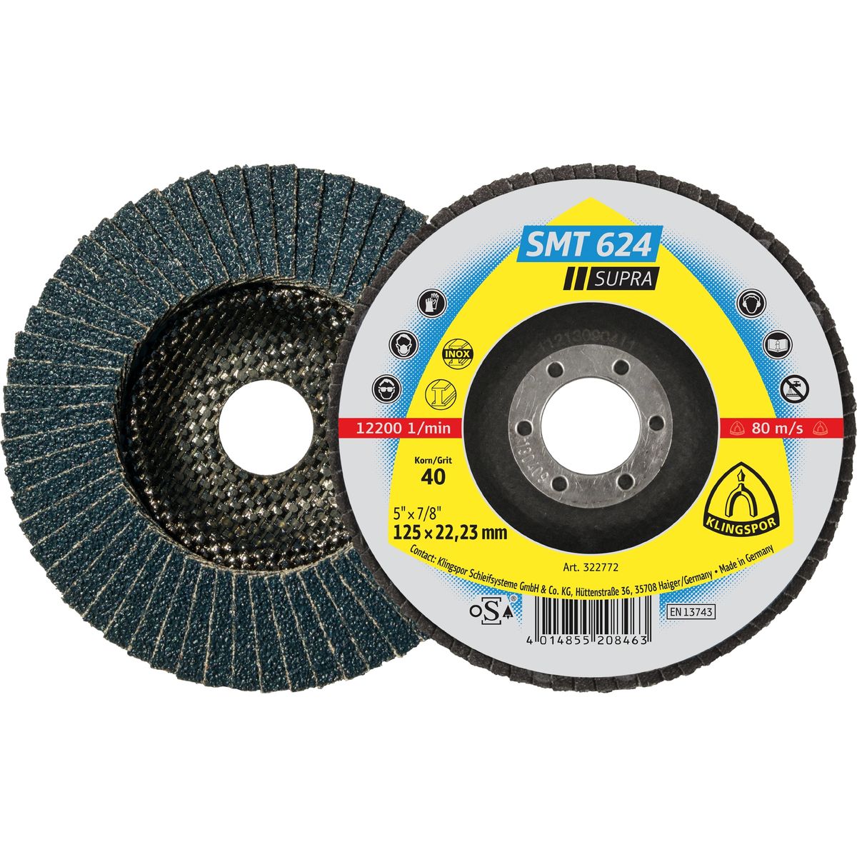 Abrasive mop disc  115X22,23mm, Grit 80 SMT 624 Klingspor