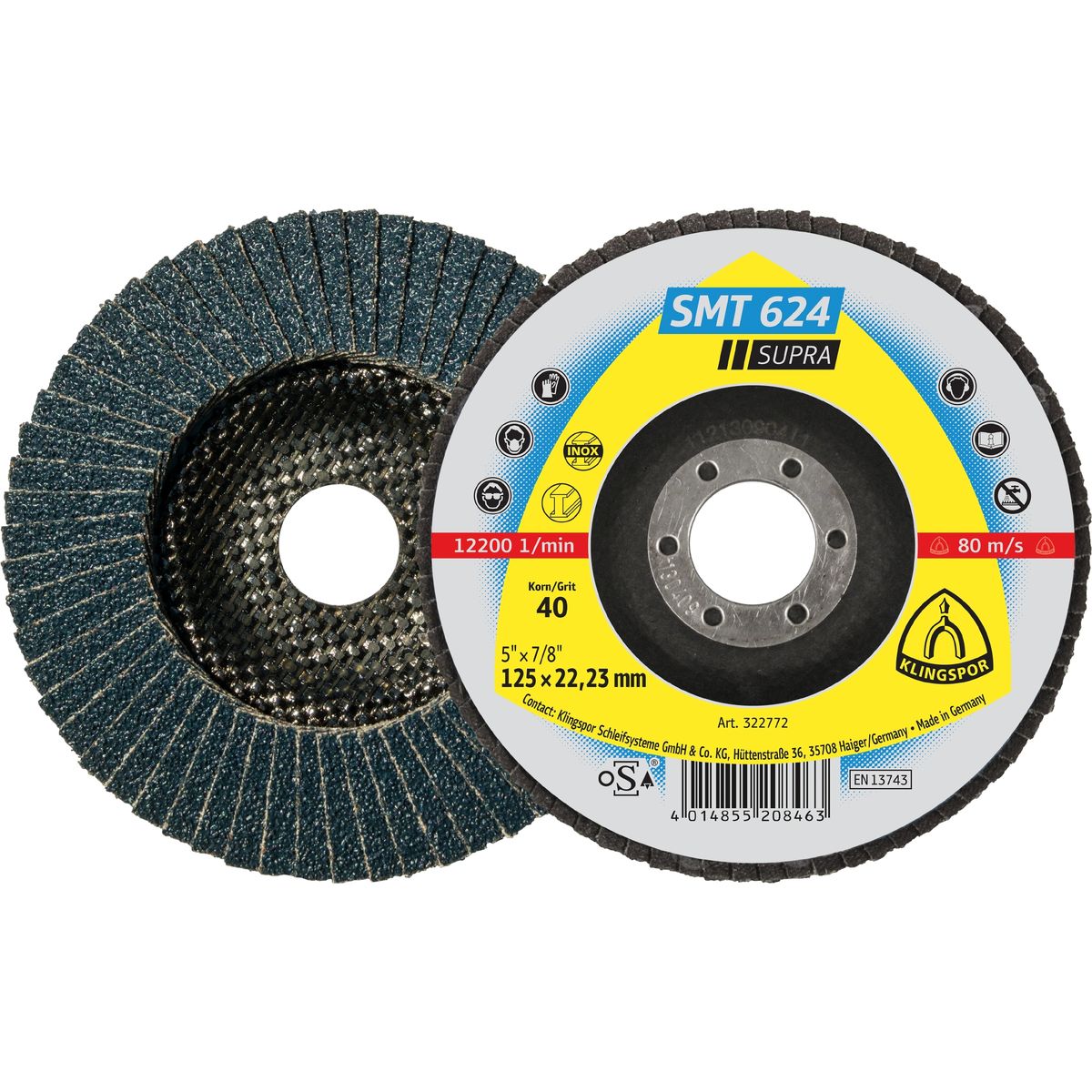 Abrasive mop disc  125X22,23mm, Grit 80 SMT 624 Klingspor