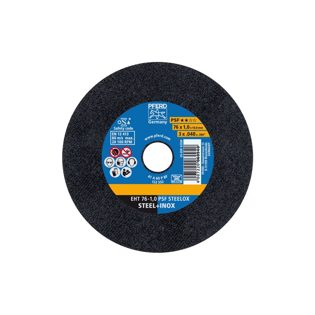 Pferd Trennscheibe gerade PSF Steelox EHT 76-1 10 Stahl/Edelstahl  Ø76mm  