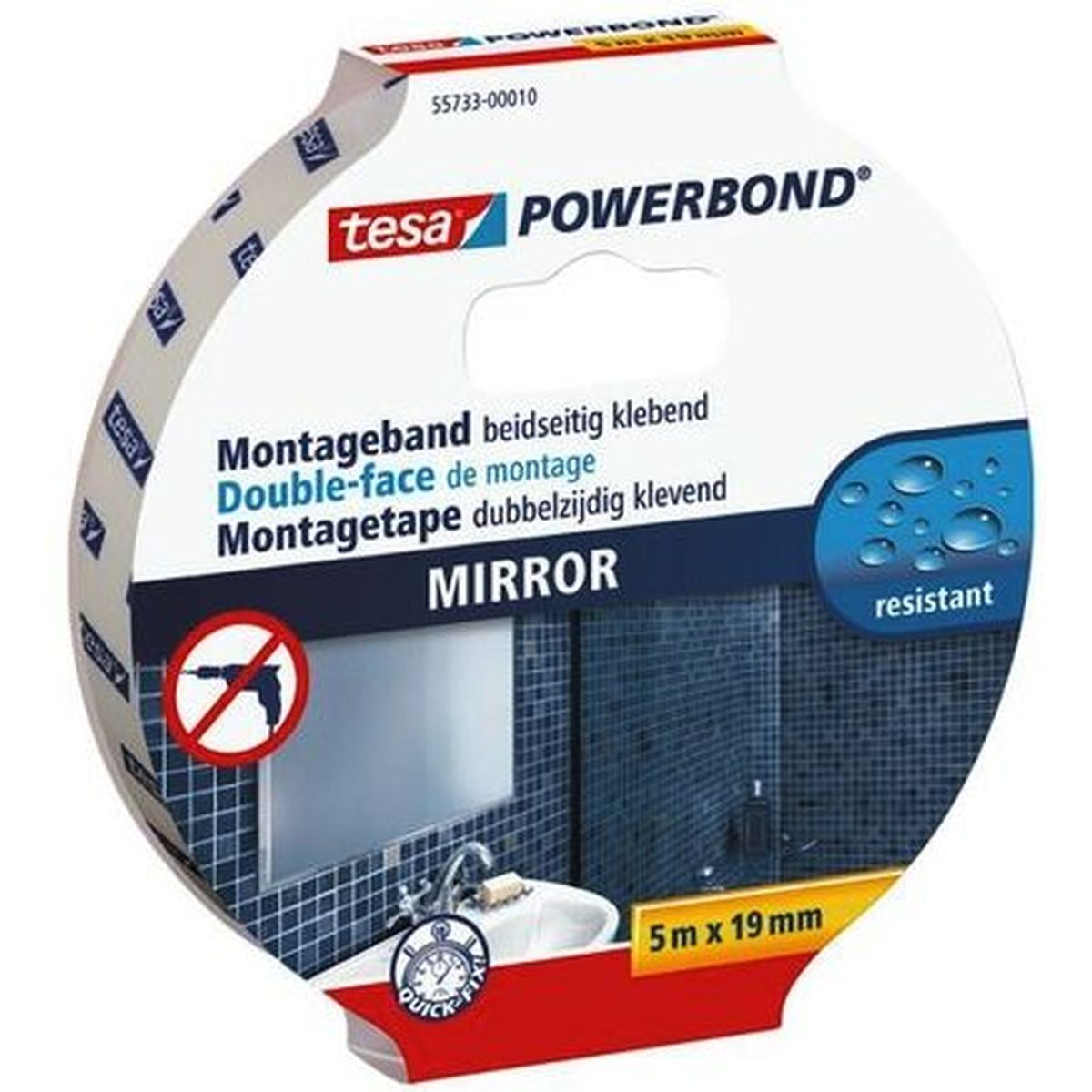 tesa® Powerbond® Montagetape beidseitig klebend transparent  5m x 19mm für Spiegelbefestigung auch im Feuchtbereich